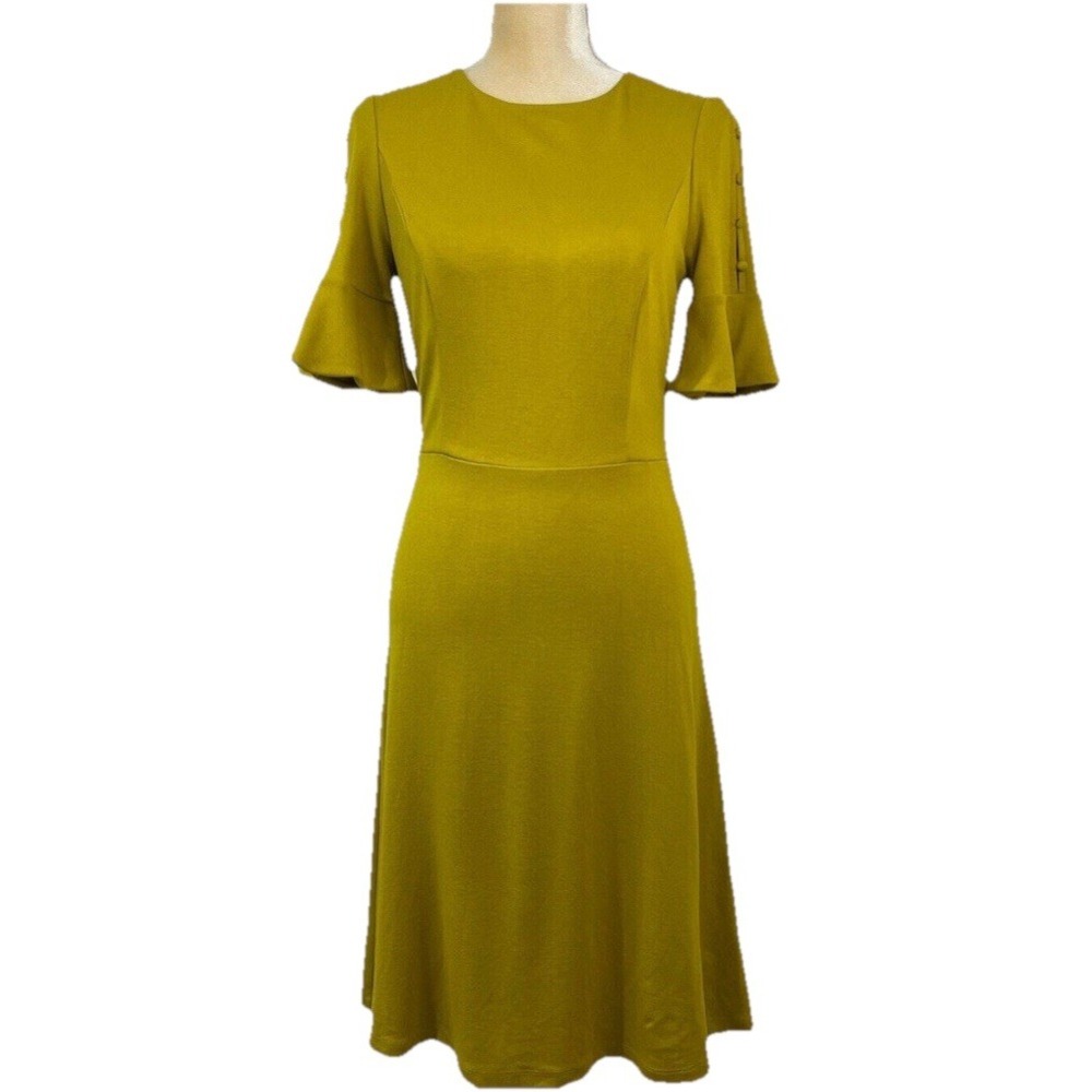 Boden Women's Alexis Fit and Flare Dress US Size 8 L Gold‎ Chartreuse Yellow
